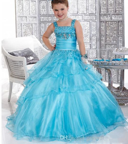 

new beautiful flower girls' dresses ball gown square floor-length girl gowns appliques beads tiered ruffles rhinestone kid dress organz, White;red
