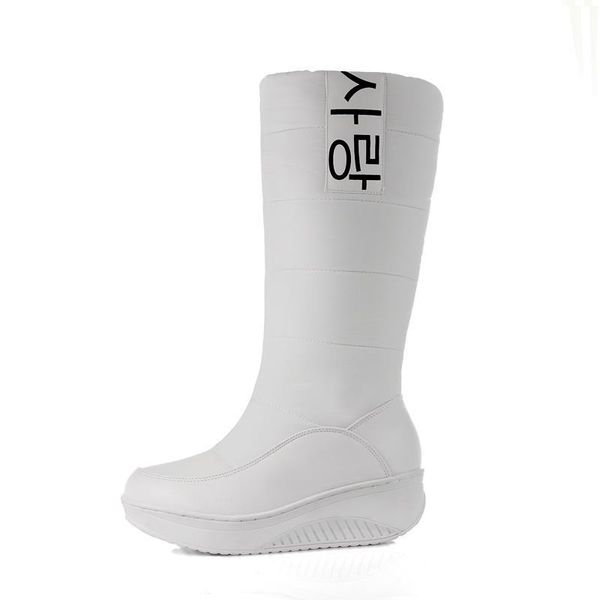 

35-44 ladies snow boots wedges heels slip on women winter boots fur inside mid calf boots sweet shoes, Black