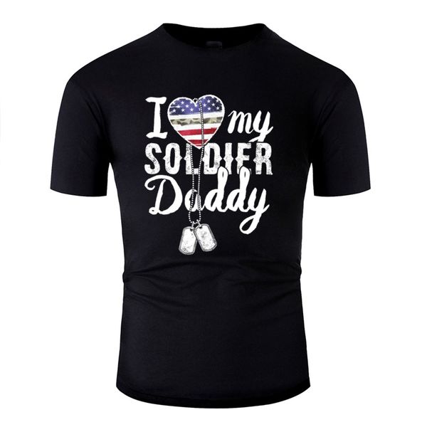 

мода i love my soldier daddy dog tag поддержка tshirt мужчины хлопок мужчины футболки досуг homme, White;black