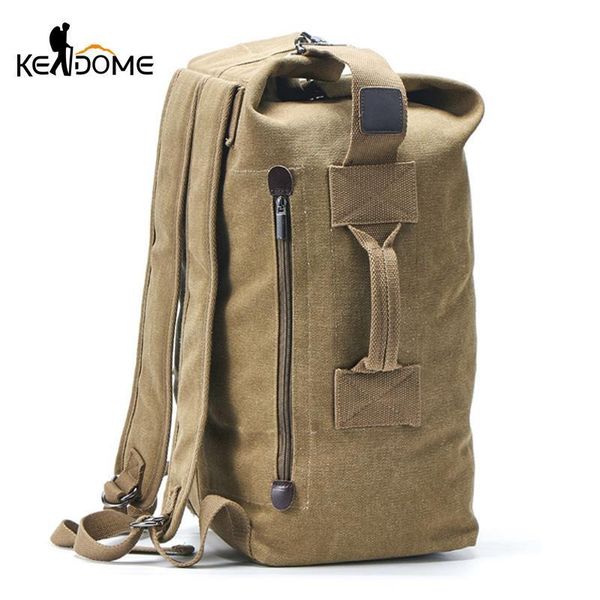 

men backpack tactical bag travel climbing handbag army bags canvas foldable bucket cylinder shoulder pack sports xa129d