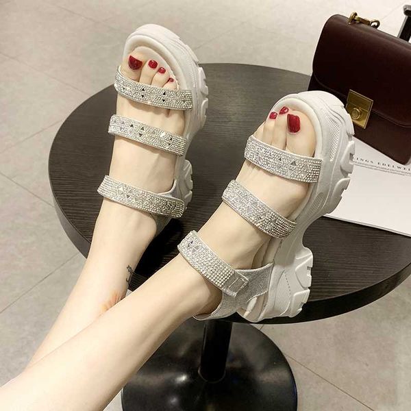 

designers women chunky sandals platform casual shoes woman hook loop wedge open toe female sports gladiator beach sandal white, Black