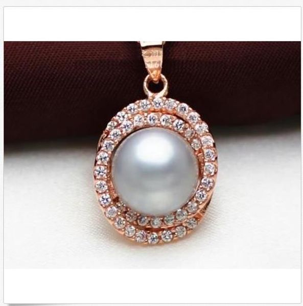 

huge natural 12-13mm south sea genuine gray pearl pendant, Silver