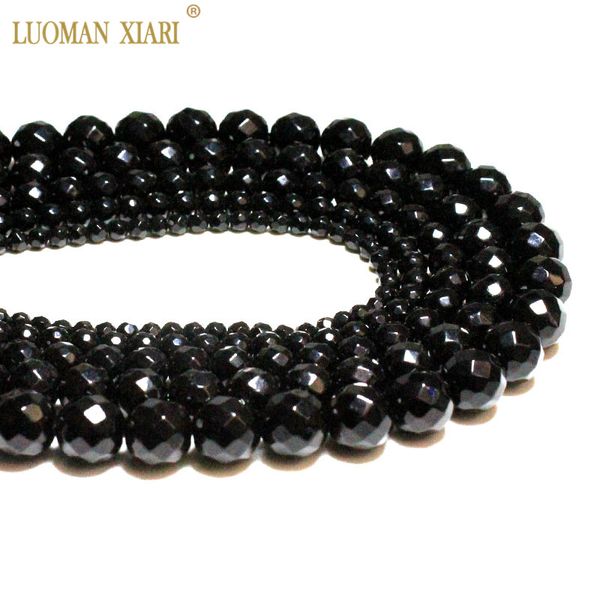 

wholesale faceted black onyx natural stone agates for jewelry making bracelet diy material 4/ 6/8/10/12 mm strand 15.5