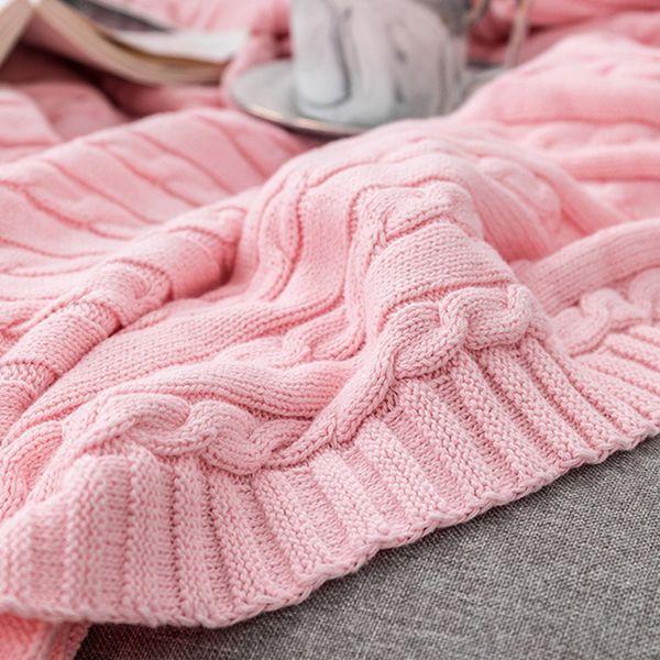 

european style knit blanket 100% cotton white beige brown gray red green blanket for sofa bed baby care home