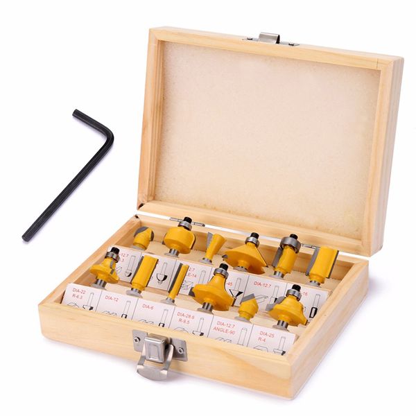 12 pz Fresa Router Bit Set 8mm Taglierina per Legno Carburo Gambo Mulino Lavorazione Del Legno Taglio Incisione Intaglio Utensili Da Taglio