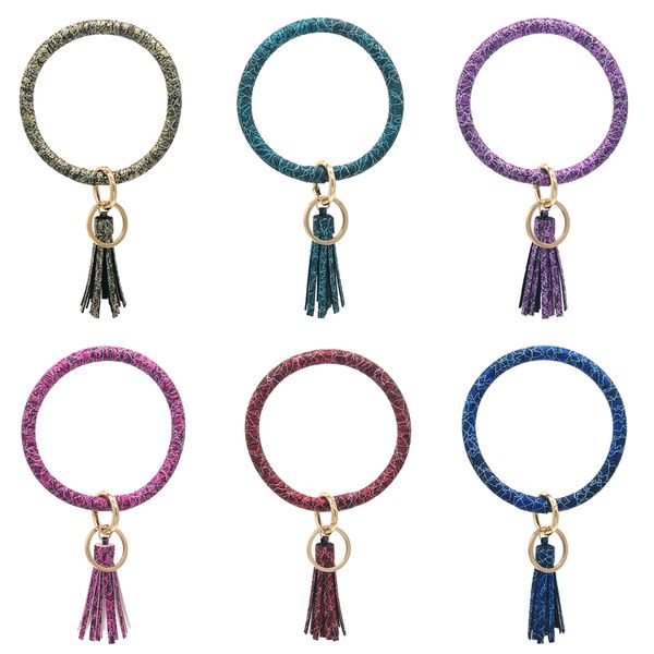 

line stripe bracelet keychain women fashion pu leather wristlet keychain tassel accessories wrist strap for women, Silver