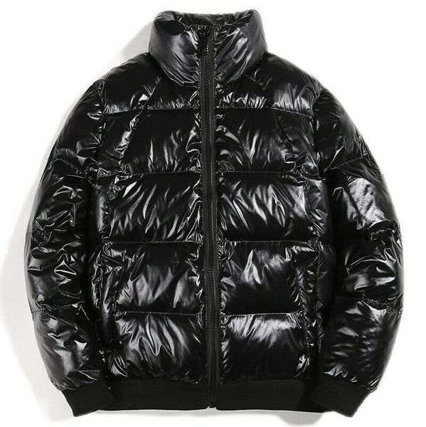 

cotton jackets 2019 parkas men casual shiny coat thicken warm cotton-padded jacket long sleeve zipper, Black