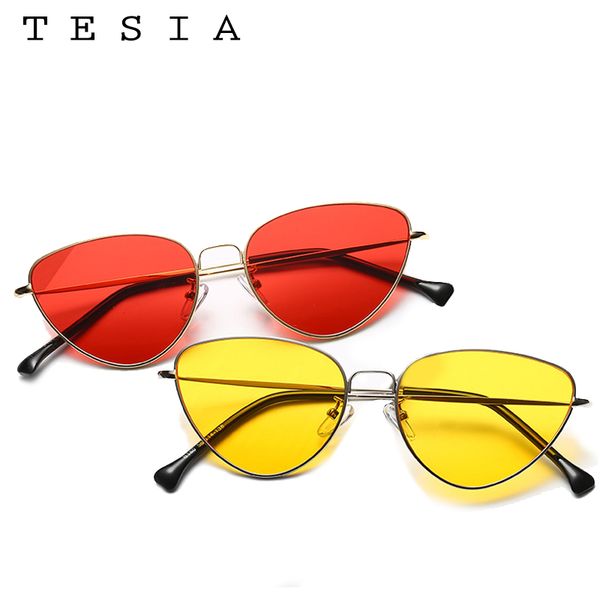 

tesia sunglasses women sunglasses for women cat eyes female glasses fashion glasses round mental frame vintage lens eyewear, White;black
