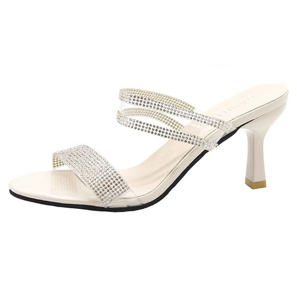 

shoes square toe thin heels ladies' slippers heeled mules glitter slides slipers women fashion rubber flip flops high jelly, Black