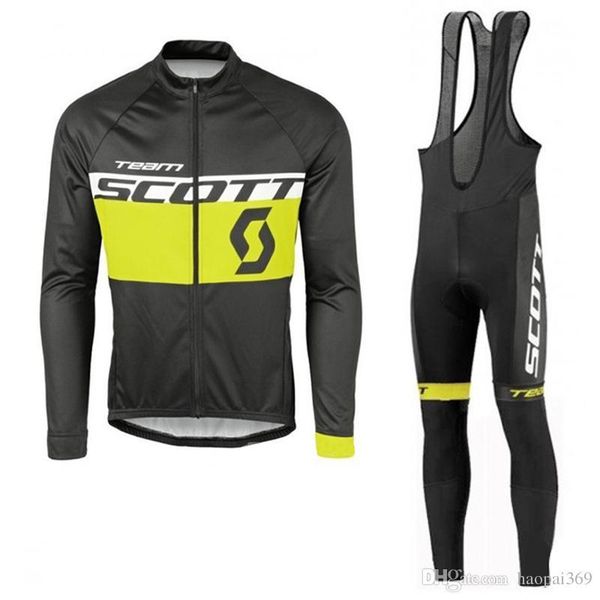 

scott team cycling jersey long sleeves bib pants sets mens mountain bike riding clothes wear resistant 3d gel pad suit q70251, Black;blue