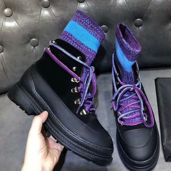 

fall / winter 19 new european station short boots women's leisure wool knitted wool low heel ankle boots lace up boots, Black