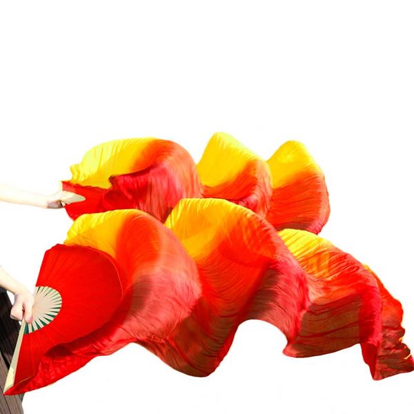 

высокие продажи 100% натуральный шелк фаты 1pair ручной работы из шелка танец живота вентиляторы вертикальные полосы maroon + красный + желт, Black;red