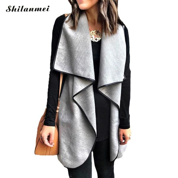 

high street women vest coat autumn winter fashion sleeveless cardigans ladies elegant vest jacket solid gray casual waistcoat, Black;white