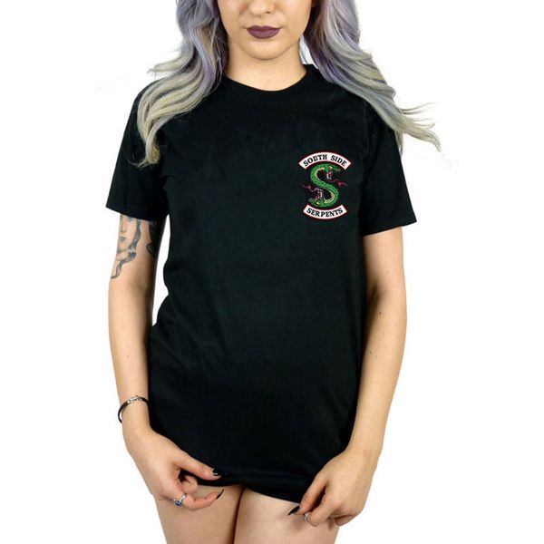 

korean style fashion harajuku streetwear riverdale southside serpents jughead black tshirt o-neck short sleeve tshirt, White