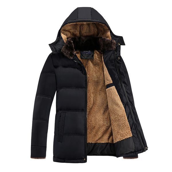 

brand clothing men's casual parkas long style loose fit hooded for older fleece winter jacket men padded, Tan;black