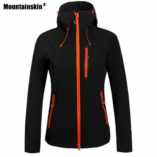 

mountainskin women's hiking softshell fleece jacket outdoor sport windproof climbing camping trekking running female coats vb101, Blue;black