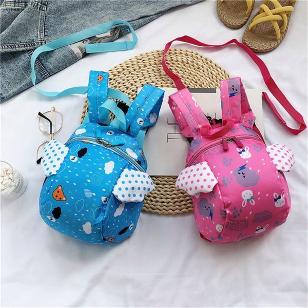 

new cute cartoon printed kids backpack with wings boys girls kindergarten school bags fashion anti-lost children travel bag