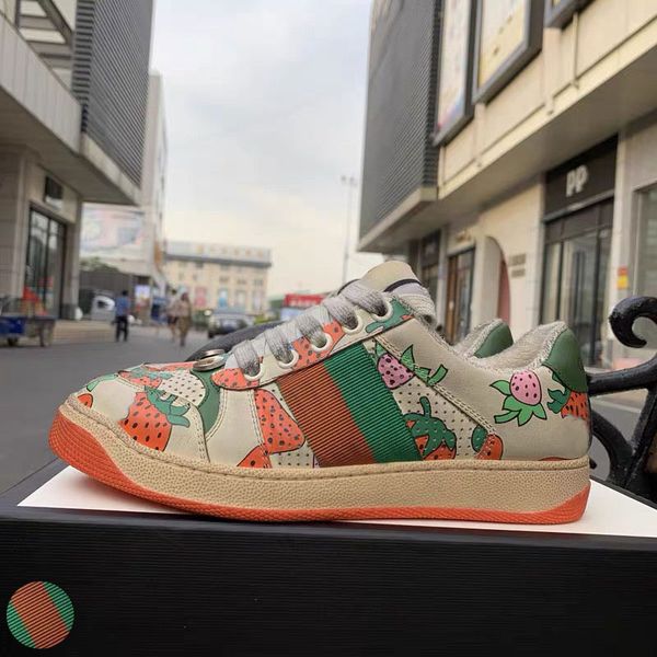 

screener dirty designer shoes luxury real leather designer sneaker man women ace embroidered strawberry casual shoes, Black