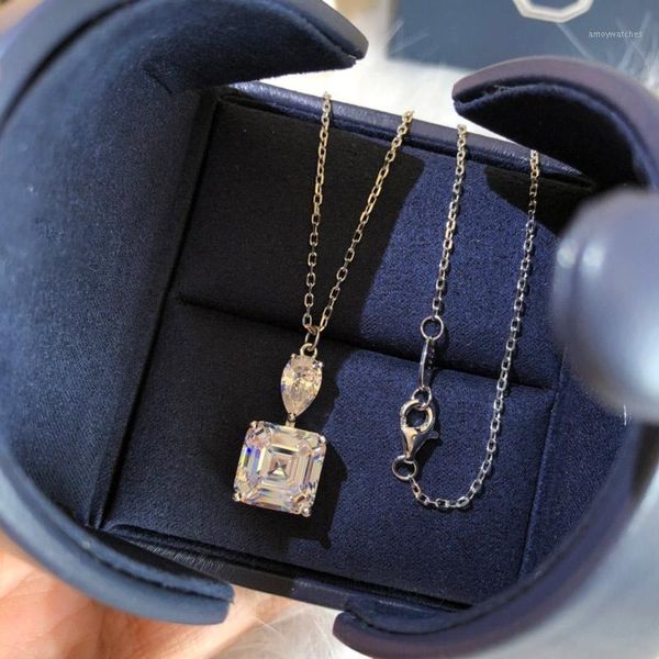 

pendant necklaces necklace square 3a drill 925 sterling silver for women's high jewelry christmas party gift1