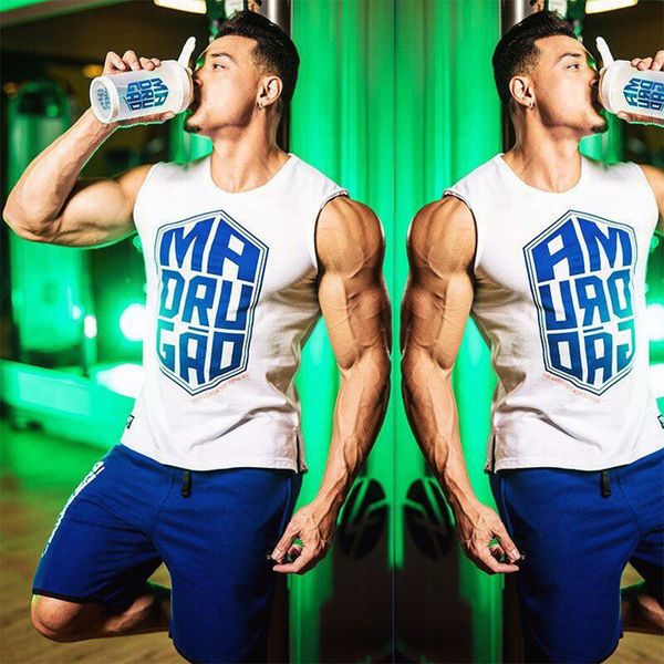 

oa men' gyms letter printing fitness tank breathable elastic force workout stringer soft bodybuilding man sleeveless vests, White;black