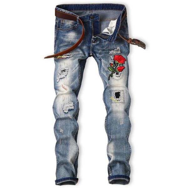 

cross-border jeans for europe and america n self-cultivation, foreign trade, explosive embroidery and quick sale of explosive men's jea, Blue