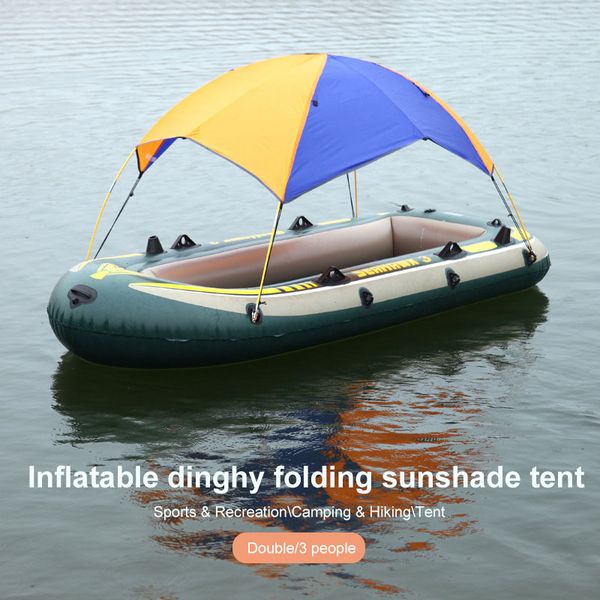 

inflatable boat tent folding awning outdoors shade cloth orange blue nylon hanging bed camping durable kayak sunshade tent