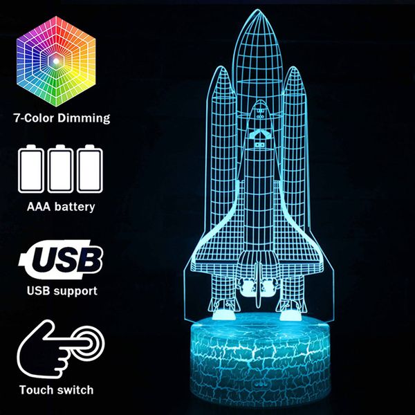 

spaceship model 3d illusion lamp kids room decoration night lights spacecraft table lamps perfect christmas gifts