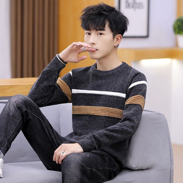 

2019 new autumn winter fashion brand casual sweater men o-neck solid slim fit knitting men's sweaters pullovers male 234, White;black