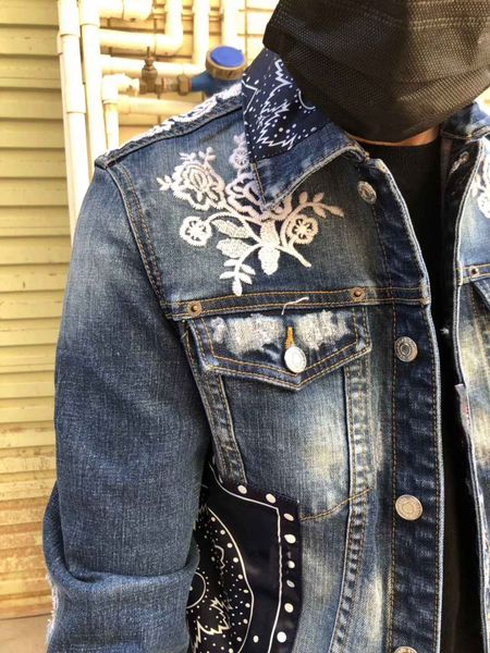 

mens fashion boutique jackets letter trend washed dd2 denim jacket student couple with the same paragraph c22, Black;brown