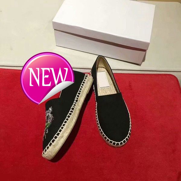 

couple shoes with tiger head single shoes embroidered straw shoes, Black
