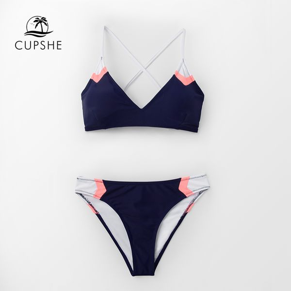 

cupshe navy спорт lace-up бикини наборы женщины sexy colorblock два кусочка купальников 2020 девушки пляж купальники купальники, White;black