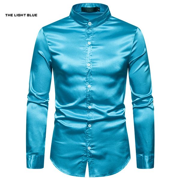 

new nightclub men's slim long sleeve metallic shiny fit henry collar shirt long sleeve party shirts ing, White;black