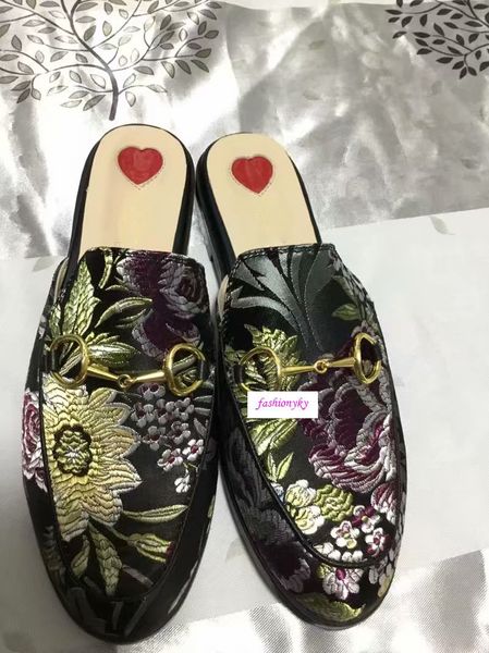 

sales luxury mules men and women shoes princetown designer classic slippery metal buckle beach slippers soft lazy lovers shoes36-45, Black
