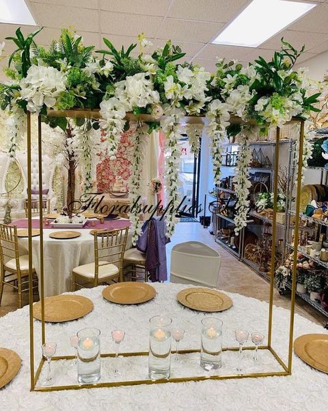 

party decoration 2pcs large wedding centerpiece gold flower stand 31.5 inch tall metal props decorative pillars backdrop panel frame