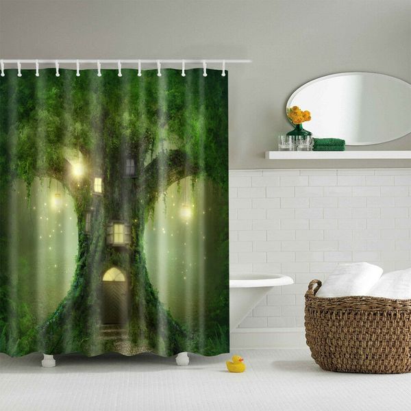 2020 Tree Cabin Bathroom Shower Curtain Durable Fabric Mildew