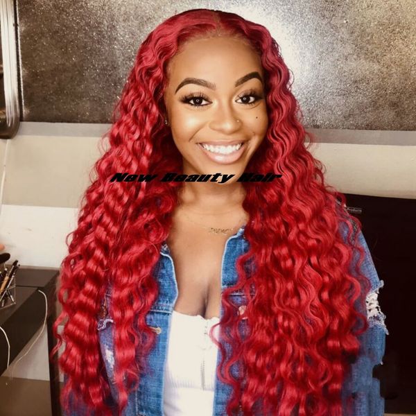 Natural Soft Red Color 360 Lace Hair Wigs Long Loose Curly Wig For Black Women Wine Red Synthetic Lace Front Wig With Baby Hair Synthetic Wigs Uk