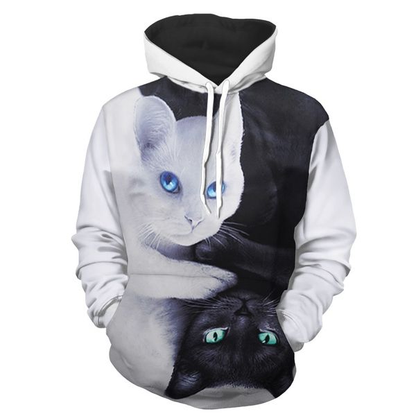 

мужской дизайнер 3d свитер с капюшоном цветовая гамма толстовка кошка цифровая печать шаблон спортивная теплая пара одежда, Black