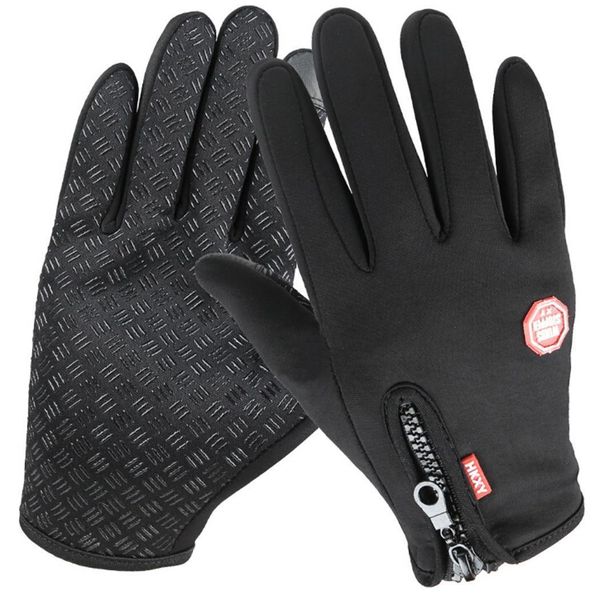 

outdoor touch screen gloves winter waterproof warm non-slip full-finger gloves casual sports zipper solid, Blue;gray