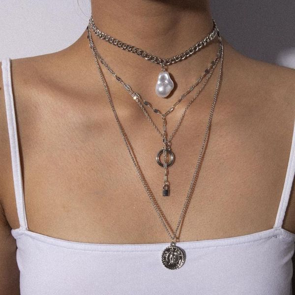 

jesus cross necklace pearl pendant choker necklace for women wedding punk big bead lariat long chain jewelry, Silver
