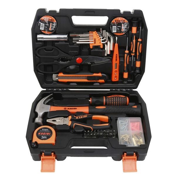 

62pcs/set hand tool set general household repair hand tool kit with plastic toolbox storage case socket wrench screwdriver knife