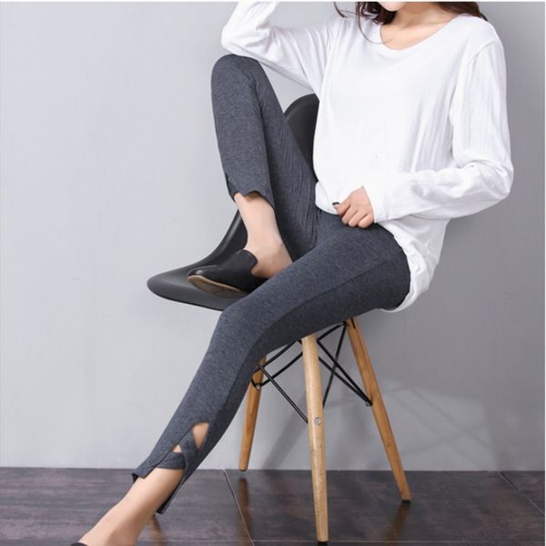 

new arrival female black/gray slim ankle-length pants summer plus size elastic waist thin leggings pants