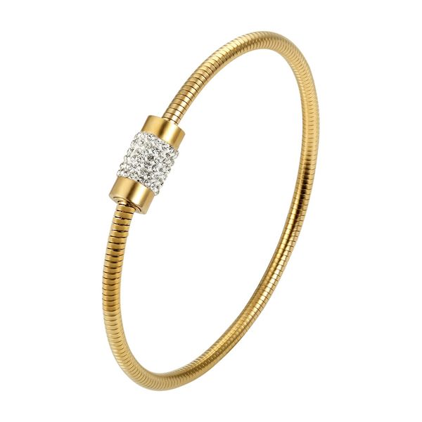 

classic design round magnet clasp circle zircon bangle stainless steel gold color jewelry snake chain bracelet for women, Black