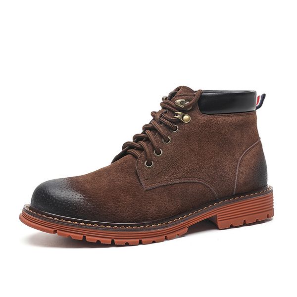 

men casual desert boots natural leather tooling shoes cowboy ankle boot platform botas zapato de hombre chaussure homme, Black