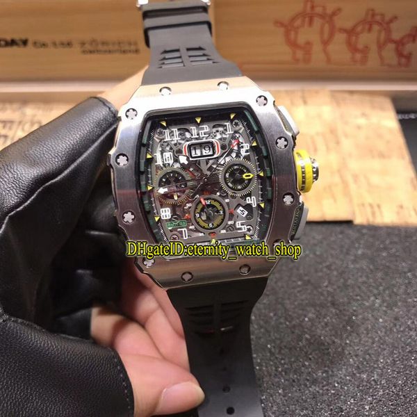 

r rm 11-03rg skeleton big date dial japan miyota automatic rm11-03 mens watch steel case rubber strap sport designer watches, Slivery;brown