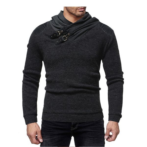 

2018 mens wool sweater pullover long sleeve personalized leather buckler sweater jumper knitwear winter cashmere outerwears xxl, White;black