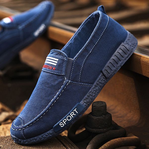 

mens shoes casual denim male sneaker slip on loafers men canvas shoes breathable soft flat driving mens casual 2020, Black