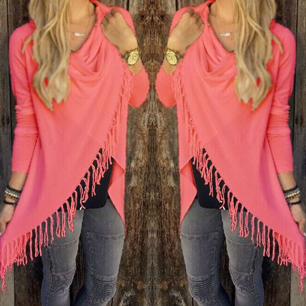 

womens cardigan loose knitted poncho cape shawl wrap tassel sweater top, White