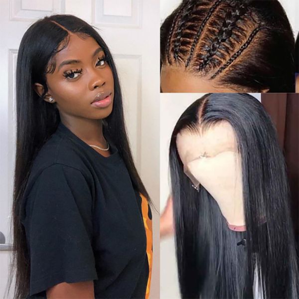 

human hair lace front wig silky straight pre plucked hairline soft brazilian virgin hair full lace wig 150% density with baby hair, Black;brown