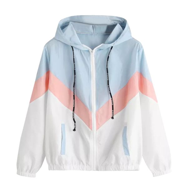 

gofuly women casual long sleeve patchwork clothes thin skinsuits hooded zipper early autumn fashion sport coat dropshipping, Black;white