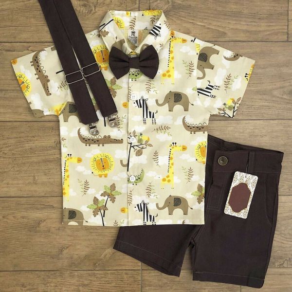 

2pcs casual fashion toddler kid baby boy clothes outfits animal print short sleeve shirt shorts pants 6m-4years, White